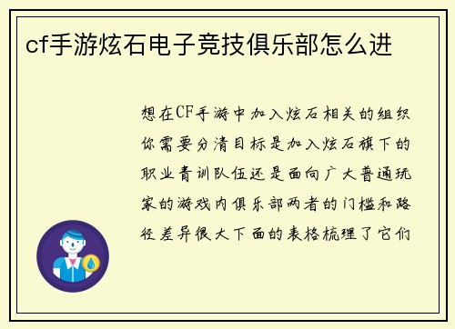cf手游炫石电子竞技俱乐部怎么进